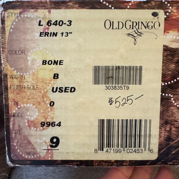 Old Gringo Brown/Bone Cowboy Boot - Size 9 - Picture 10 of 10